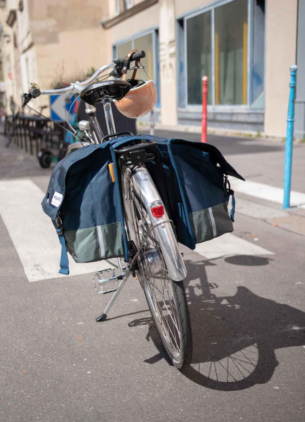 Coussin porte-bagage vélo tissu beige gris