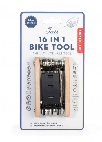 16 in 1 wood finish bicycle tool kit - Kikkerland