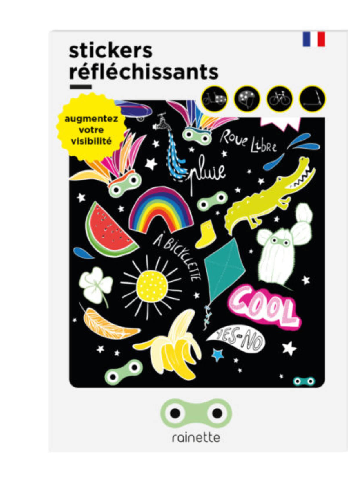 Stickers réflechissants pour vélo enfant Arc en ciel Rainette - Dröm